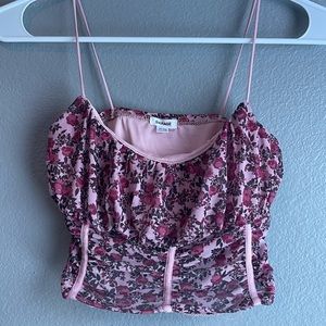 Pink floral boned looking crop top